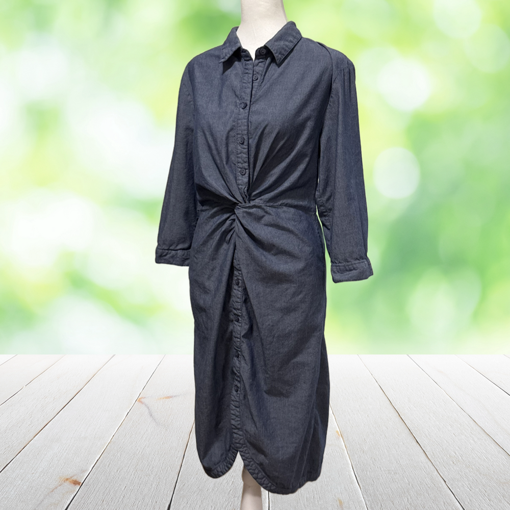 LUCKY BRAND Chambray Shirt Dress Twist Front Tulip Hem Cotton Rayon Size M